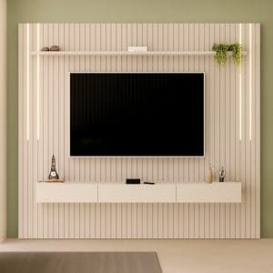 Home Suspenso Ripado Maggiore 223x240 cm – Bali, MDF 15 mm, Nicho Central e LED para TV até 65”