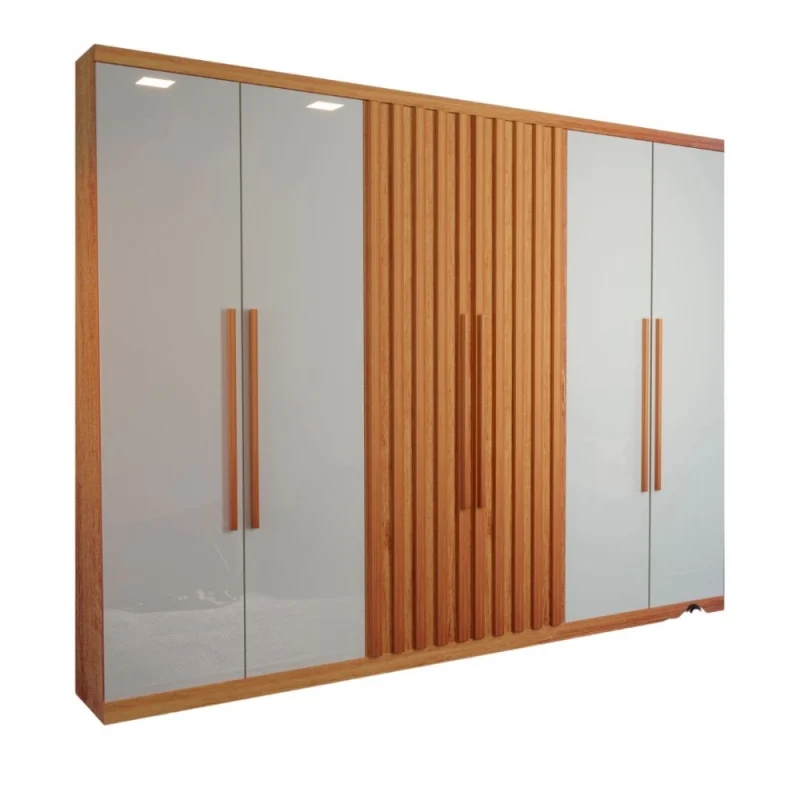 978 GG GuardaRoupa Citrino 6 Portas 6 Gavetas 52 Guarda-Roupa Casal 6 Portas Citrino – 6 Gavetas – Estrutura MDF – Nature com Off White – 2,74 m – Com Espaço Colmeia e Divisão Interna Ele/Ela