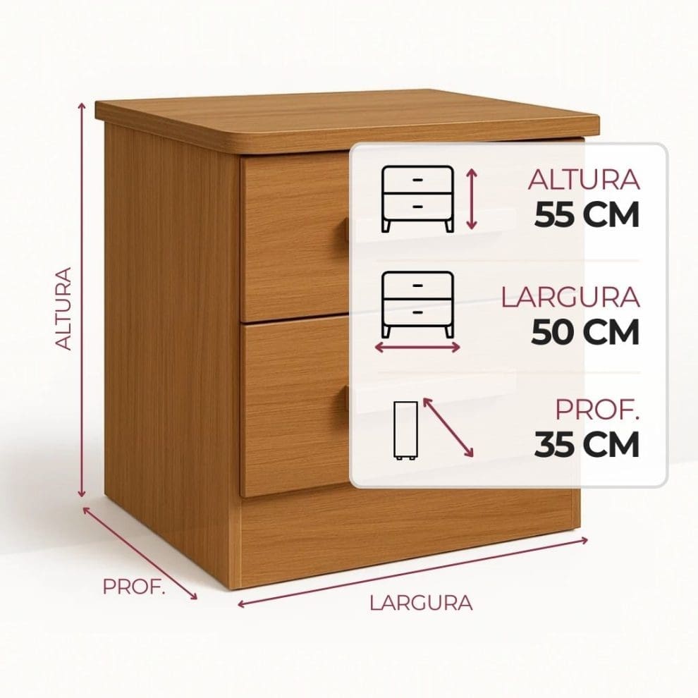 Comoda 2 Gavetas Atlanta Cinamomo Cômoda Atlanta – 2 Gavetas – 100% MDF – 50 cm de Largura – Cinamomo