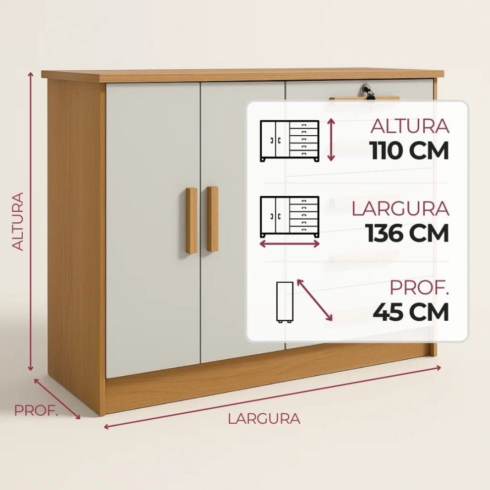 Comoda Columbus Cômoda Columbus – 6 Gavetas – 100% MDF – 1,36 m de Largura x 1,10 m de Altura - Cinamomo/ Off White