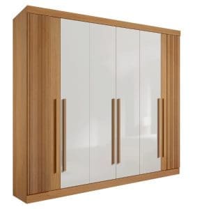 Guarda-Roupa Casal 6 Portas Detroit – 6 Gavetas – 100% MDF – Cinamomo com Off White – 2,75 m – Ripado