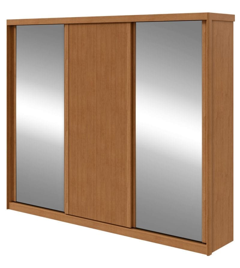 GR OLLIE 3 PTS COM ESPELHO AC scaled Guarda-Roupa Casal 3 Portas Paradizzo – 6 Gavetas – 100% MDF – Amendoa – 2,74 m – Portas Ripadas Dupla-Face