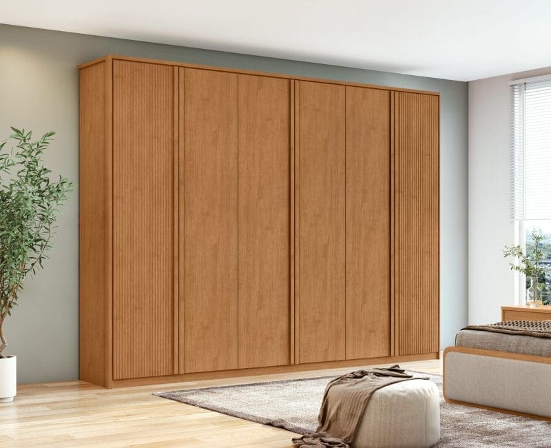 GR OLLIE 6 PTS AC RIPADO 1 1 scaled Guarda-Roupa Casal 6 Portas Geom – 6 Gavetas – 100% MDF – Ripado – Amendoa – 2,74 m – Interno com 11 Nichos e Molduras Arredondadas