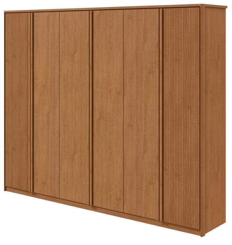 GR OLLIE 6 PTS AC RIPADO 1 scaled Guarda-Roupa Casal 6 Portas Geom – 6 Gavetas – 100% MDF – Ripado – Amendoa – 2,74 m – Interno com 11 Nichos e Molduras Arredondadas
