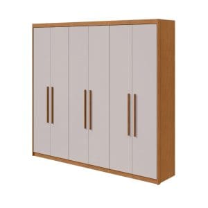 Guarda-Roupa Casal 6 Portas Sollo – 5 Gavetas – 2,44 m – Amendoa com Off White – Interno com 11 Nichos e Espaço para Sapatos