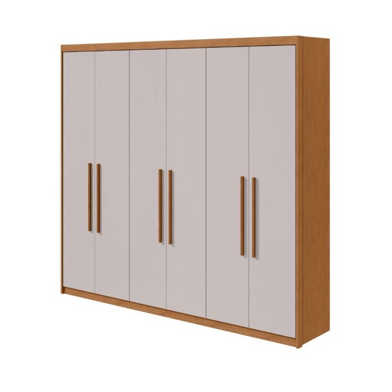 Guarda Roupa Casal 6 Portas Sollo Guarda-Roupa Casal 6 Portas Sollo – 5 Gavetas – 2,44 m – Amendoa com Off White – Interno com 11 Nichos e Espaço para Sapatos