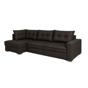 Sofá de Canto Retrátil Munique 280 cm – Tecido Marrom, Espuma D28 Soft e Pillow de 9 cm