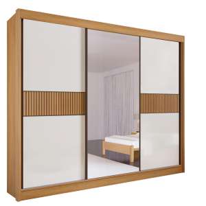 Guarda-Roupa Casal 3 Portas Las Vegas – 6 Gavetas – 100% MDF – Cinamomo com Off White ou Cinamomo (Flex) – 2,73 m – Com Espelho