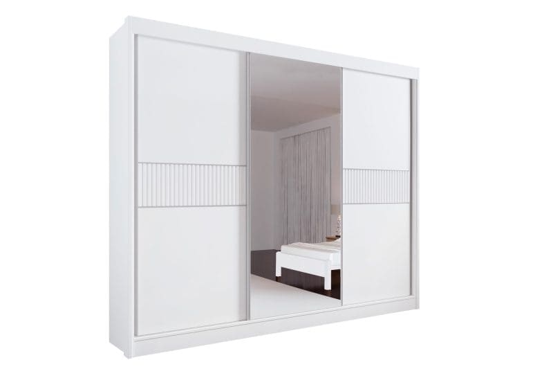 LOS ANGELES branco scaled 1 Guarda-Roupa Casal 3 Portas Las Vegas – 6 Gavetas – 100% MDF – Branco – 2,73 m – Com Espelho