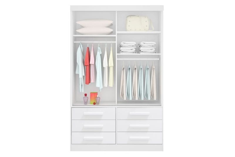 ROUPEIRO MERIDIAN ABERTO 2 PORTAS BRANCO scaled 2 Guarda-Roupa Solteiro 2 Portas Tucson – 6 Gavetas – Estrutura MDF – Cinamomo com Off White – 1,35 m – Com Espelho