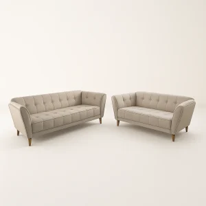 Conjunto de Sofá de Bologna 2 e 3 lugares Chenile Linho Creme
