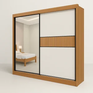 Guarda-Roupa Casal 2 Portas Fresno – 6 Gavetas – 100% MDF – Cinamomo com Off White ou Cinamomo (Flex) – 2,20 m – Com Espelho