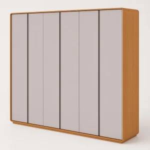 Guarda-Roupa Casal 6 Portas Moderni – 6 Gavetas – 100% MDF – Amendoa – 2,70 m – Cantos Arredondados e Colunas Laterais Reforçadas