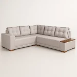 Sofá de Canto Agnes 236×236 cm – Estrutura de Madeira Reflorestada, Espuma D28 e Pés Imbuia Mel