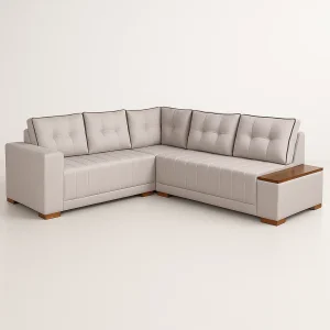 Sofá de Canto Agnes 236×236 cm – Estrutura de Madeira Reflorestada, Espuma D28 e Pés Imbuia Mel