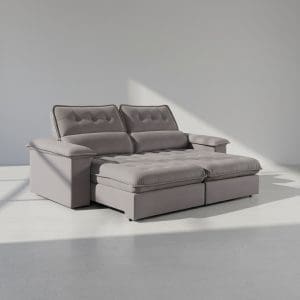 Sofá Retrátil e Reclinável Astro 2,50m – Molas Ensacadas – Espuma D33 com Pillow 14cm – Linho Cinza Escuro
