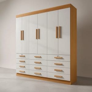 Guarda-Roupa Casal 6 Portas Austin Plus – 12 Gavetas – Estrutura MDF – Cinamomo com Off White – 2,40 m