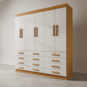 Guarda-Roupa Casal 6 Portas Austin Plus – 12 Gavetas – Estrutura MDF – Cinamomo com Off White – 2,40 m
