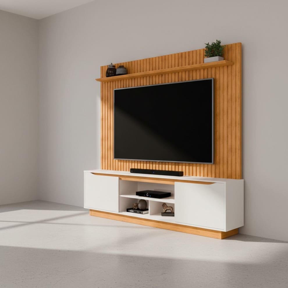 generated image 1756504173575 Home Toronto 200x188 cm – Cedro/Bali, Painel Ripado em MDF, Nicho Funcional e Suporte para TV até 70”