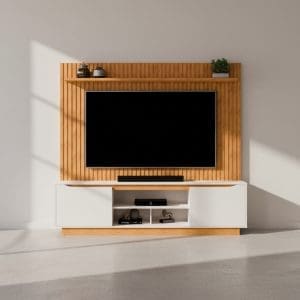 Home Toronto 200x188 cm – Cedro/Bali, Painel Ripado em MDF, Nicho Funcional e Suporte para TV até 70”