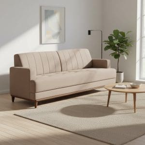 Sofá de 3 Lugares Roma 188 cm – Chenille Linho Areia, Espuma D33, Molas S e Encosto Desmontável