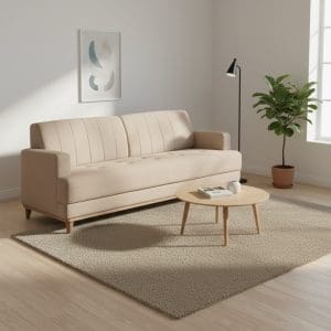 Sofá de 3 Lugares Roma 188 cm – Chenille Linho Bege, Espuma D33, Molas S e Encosto Desmontável