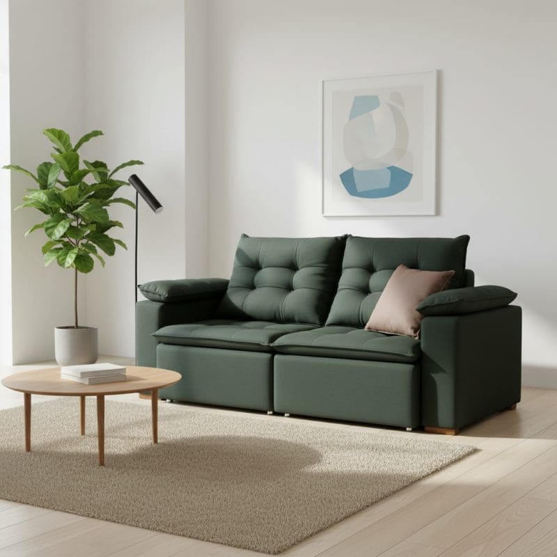 generated image 1761749178370 Sofá Retrátil e Reclinável Astreu - Linho Verde - 2.00m
