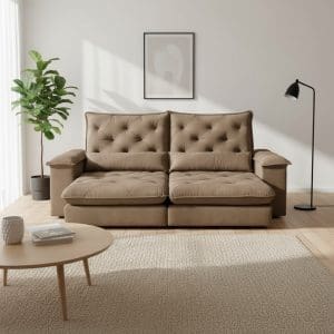 Sofá Retrátil e Reclinável Havana – 3 Lugares – Veludo Luxo Marrom – 250 cm – Espuma D33 e Molas Ensacadas