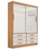 Guarda-Roupa Solteiro 2 Portas Tucson – 6 Gavetas – Estrutura MDF – Cinamomo com Off White – 1,35 m – Com Espelho