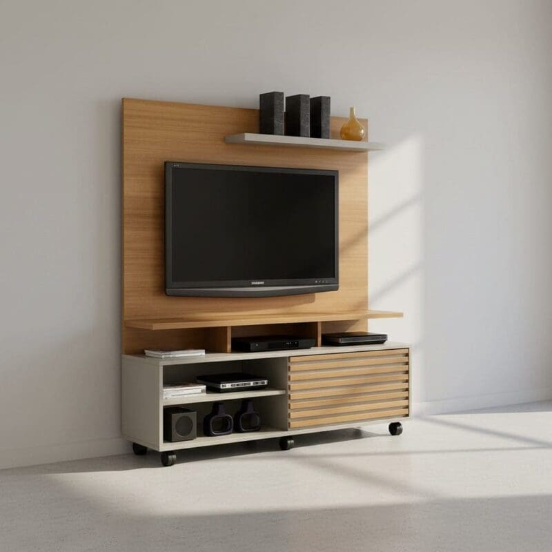 nova 1 Home com suporte TV até 60 polegadas e com rodinhas Nobre - Cinamomo / Off White