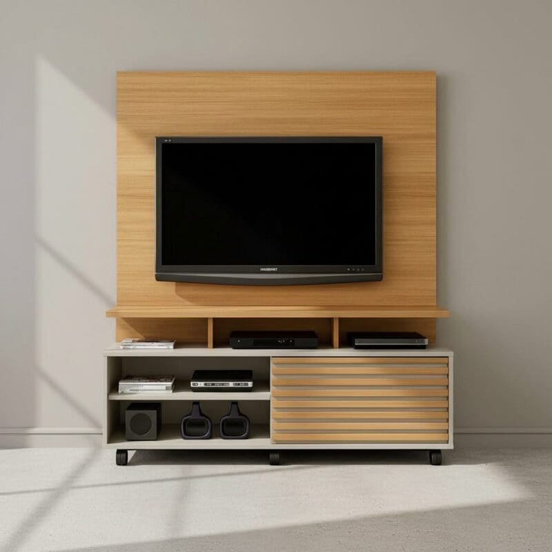 nova capa Home com suporte TV até 60 polegadas e com rodinhas Nobre - Cinamomo / Off White