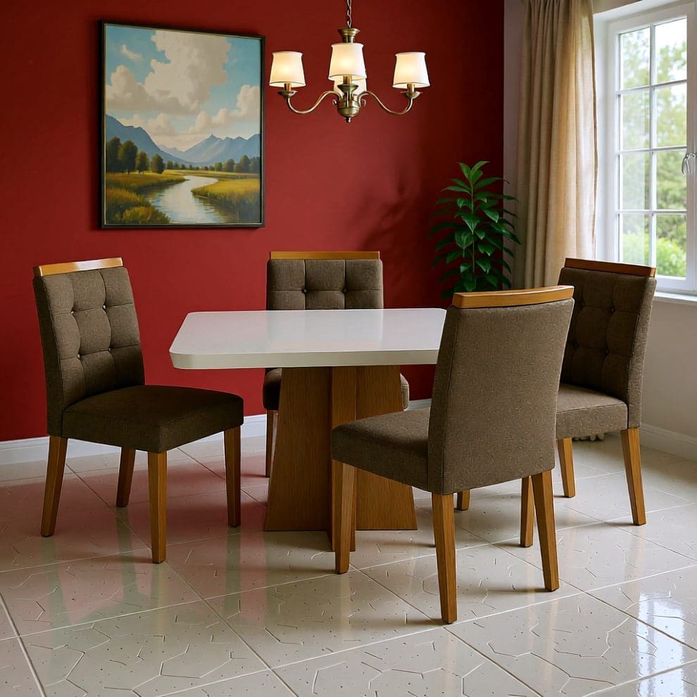 qwen image edit Change only the BACK Mesa de Jantar Porto Off White com 4 cadeiras Linho marrom