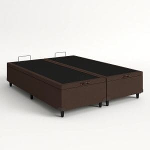 Base Box Baú Sultano Blindado – King – Tecido Linhão Marrom – Estrutura Reforçada e Abertura Superior – 193x203x44 cm