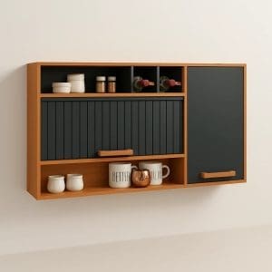Armário de Cozinha Júpiter 2 Portas e 1 Basculante 120 cm – Cinamomo/Grafite, Estrutura em MDP e Pistão a Gás