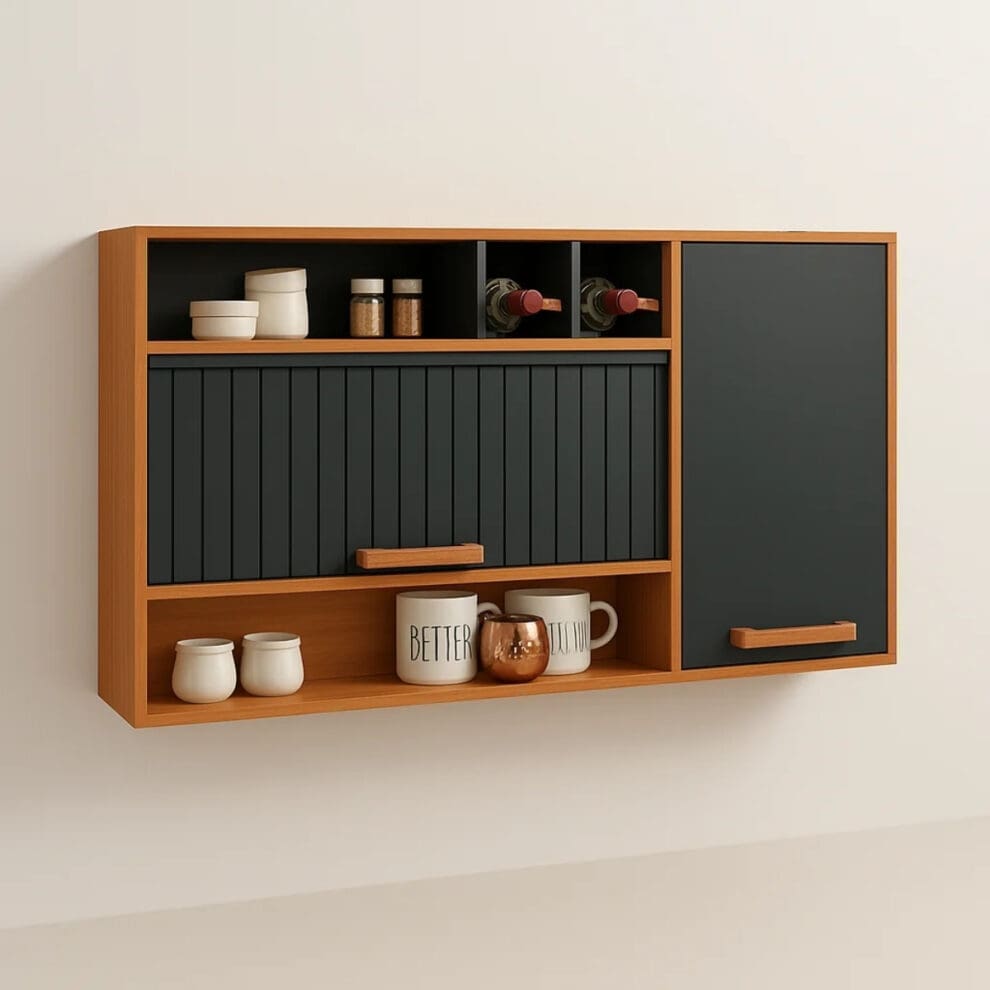 0001 5447 Armário de Cozinha Júpiter 2 Portas e 1 Basculante 120 cm – Cinamomo/Grafite, Estrutura em MDP e Pistão a Gás
