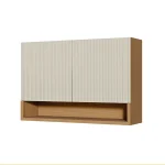 Armário Aéreo Simone Mendes 2 Portas 120 cm – Carvalho/Greige, Ripado em 100% MDF
