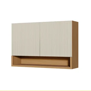 Armário Aéreo Simone Mendes 2 Portas 120 cm – Carvalho/Greige, Ripado em 100% MDF