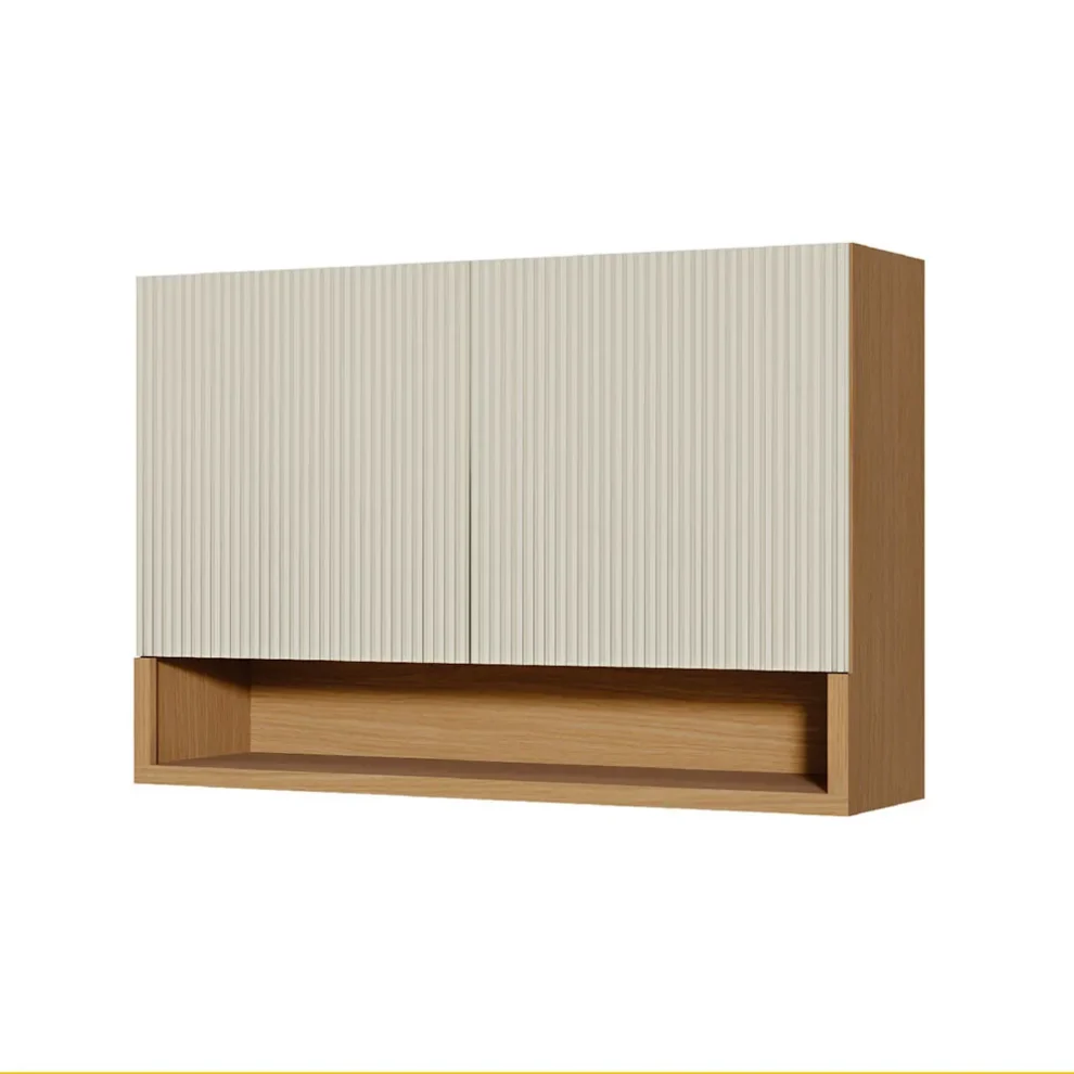 0a97612f 596a 4e60 a4b4 f2f5b9e4ff2a2024 11 18T14 48 44.649Z Armário Aéreo Simone Mendes 2 Portas 120 cm – Carvalho/Greige, Ripado em 100% MDF