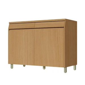 Balcão Simone Mendes 120 cm – Carvalho/Linheiro, 2 Portas, 2 Gavetas e Tampo 30 mm em 100% MDF