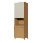 Paneleiro Simone Mendes 70 cm – Carvalho/Greige, 4 Portas Ripadas e 1 Gaveta em 100% MDF