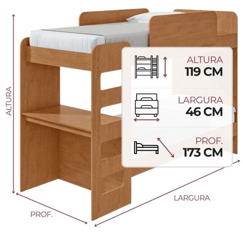 Beliche com led Valore Amendoa – Solteiro Beliche com led valore - Amendoa