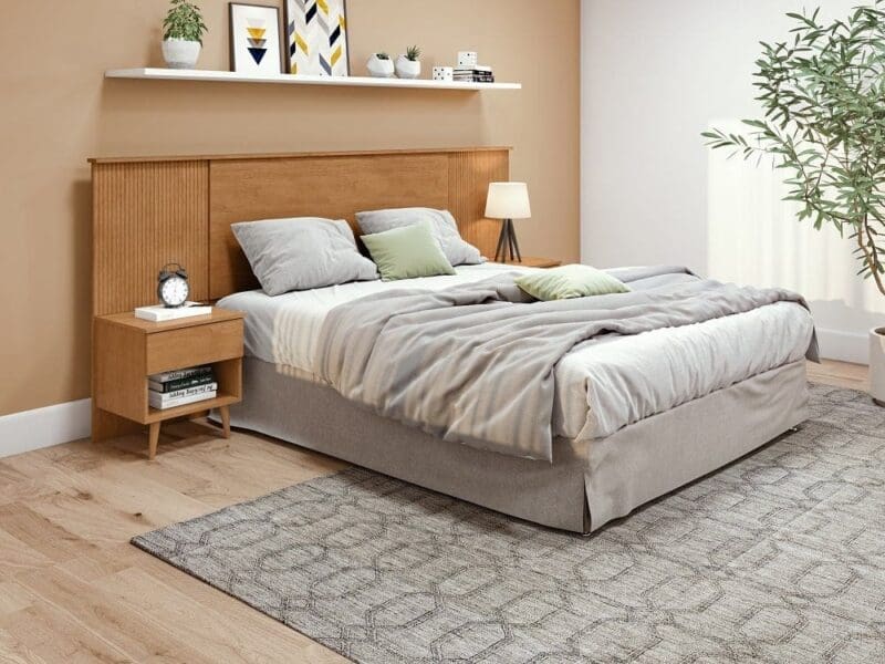 MC3B3veis Lopas Cabeceira Casal 2 Mesas de Cabeceira Like Lopas Amendoa Clean 7271 4633331 7 Cabeceira Casal e Queen Size Etna com 2 Mesas de Cabeceira - Amêndoa