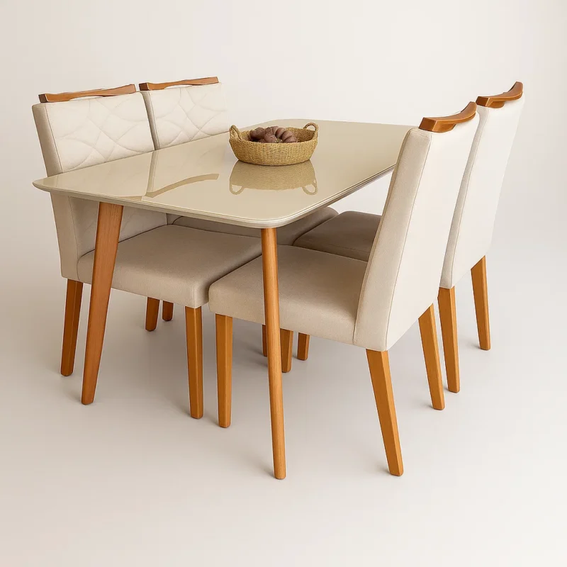 assets task 01k367smpte1cvceb8t4s6pkzt 1755777490 img 0 Mesa com vidro Medelin 1.20mcom 4 cadeiras Evora Bege