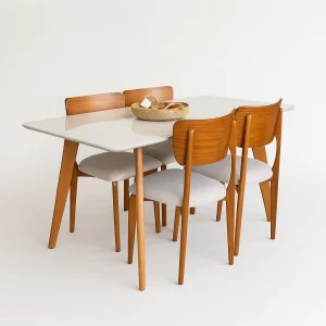 Mesa com vidro Medelin 120x80 com  4 cadeiras Lotus