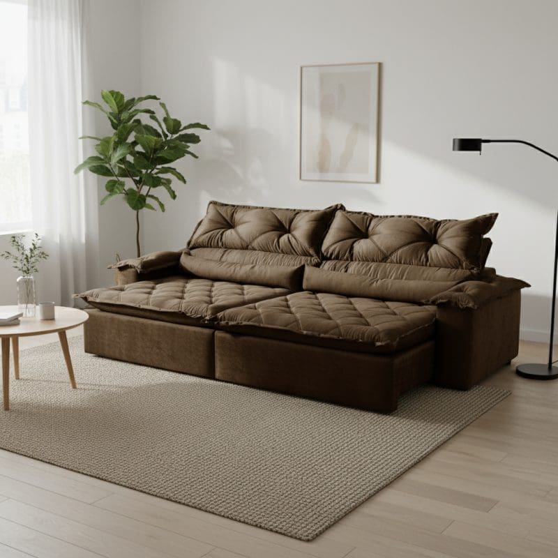 generated image 1761226896699 Sofá Retrátil e Reclinável Âmbar 240 cm – Veludo Jolie Marrom, Pillow 15 cm e Estrutura de Madeira Reflorestada