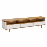 Rack Begonia 3 Gavetas – Off White/Nature – 1,80 m – Acabamento Laqueado e Pés em Madeira Maciça