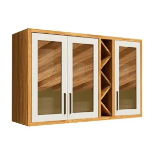 Armário Aéreo Andirá 120 cm – Amêndoa/Off White, 100% MDF, Portas de Vidro Reflecta e Nicho para Micro-ondas