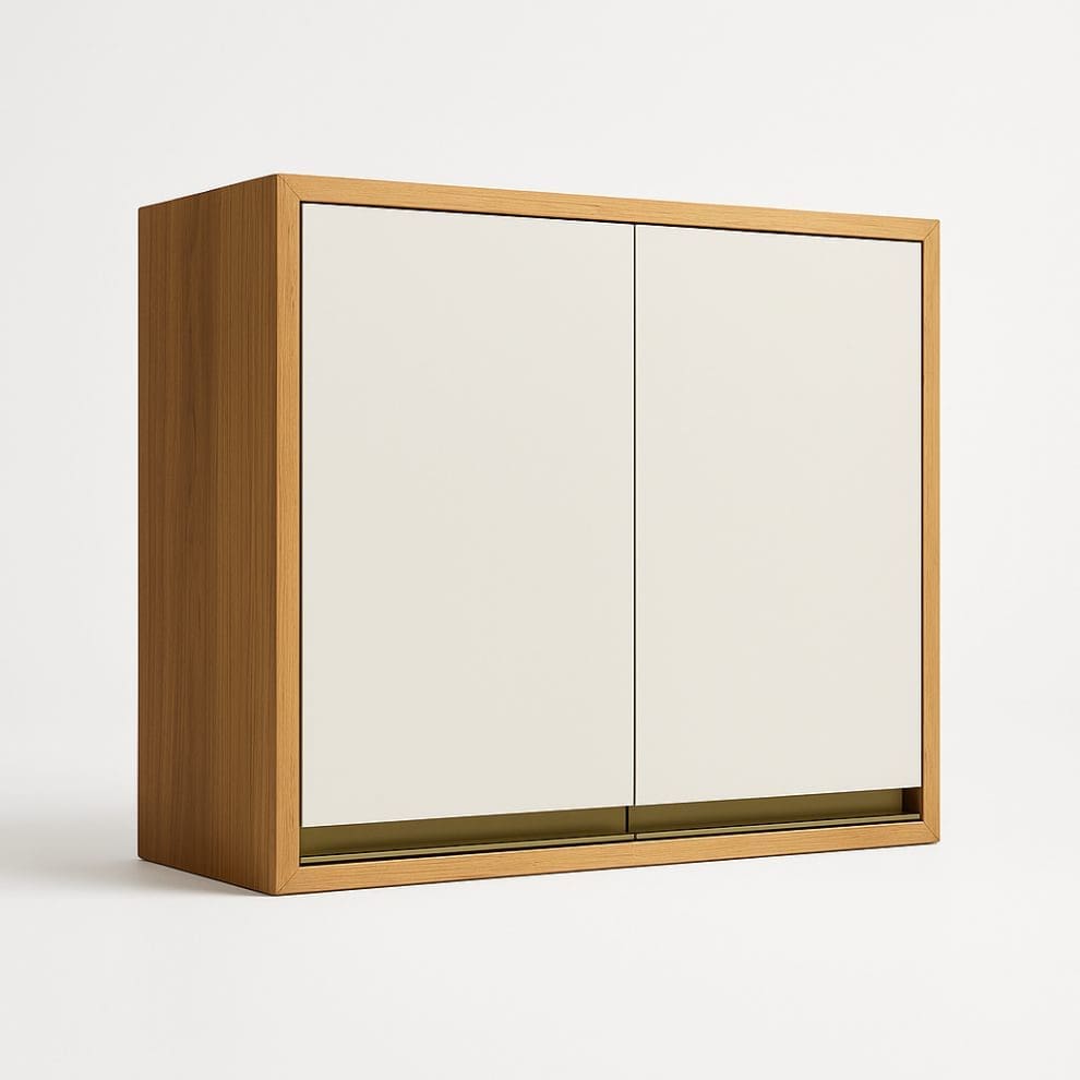 20250609 1538 Modern Cabinet Design remix 01jxazqxj6ecra83gsq8vz4n50 Armário Aéreo Andirá 80 cm – Amêndoa/Off White, 100% MDF, 2 Portas e Prateleira Interna