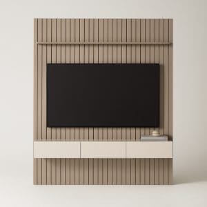 Home ripado com nicho e prateleira com led Trevo - Gianduia/ Off White