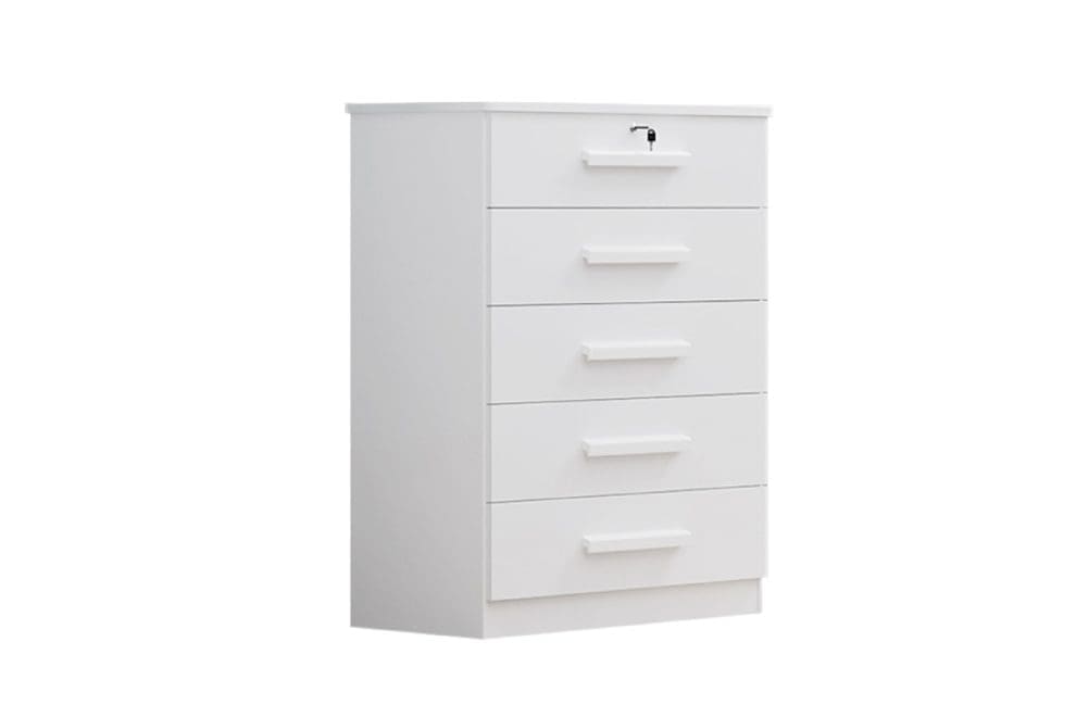COMODA IPANEMA BRANCA scaled 1 Cômoda Tulsa – 5 Gavetas – 100% MDF – 85 cm de Largura x 116 cm de Altura – Branco